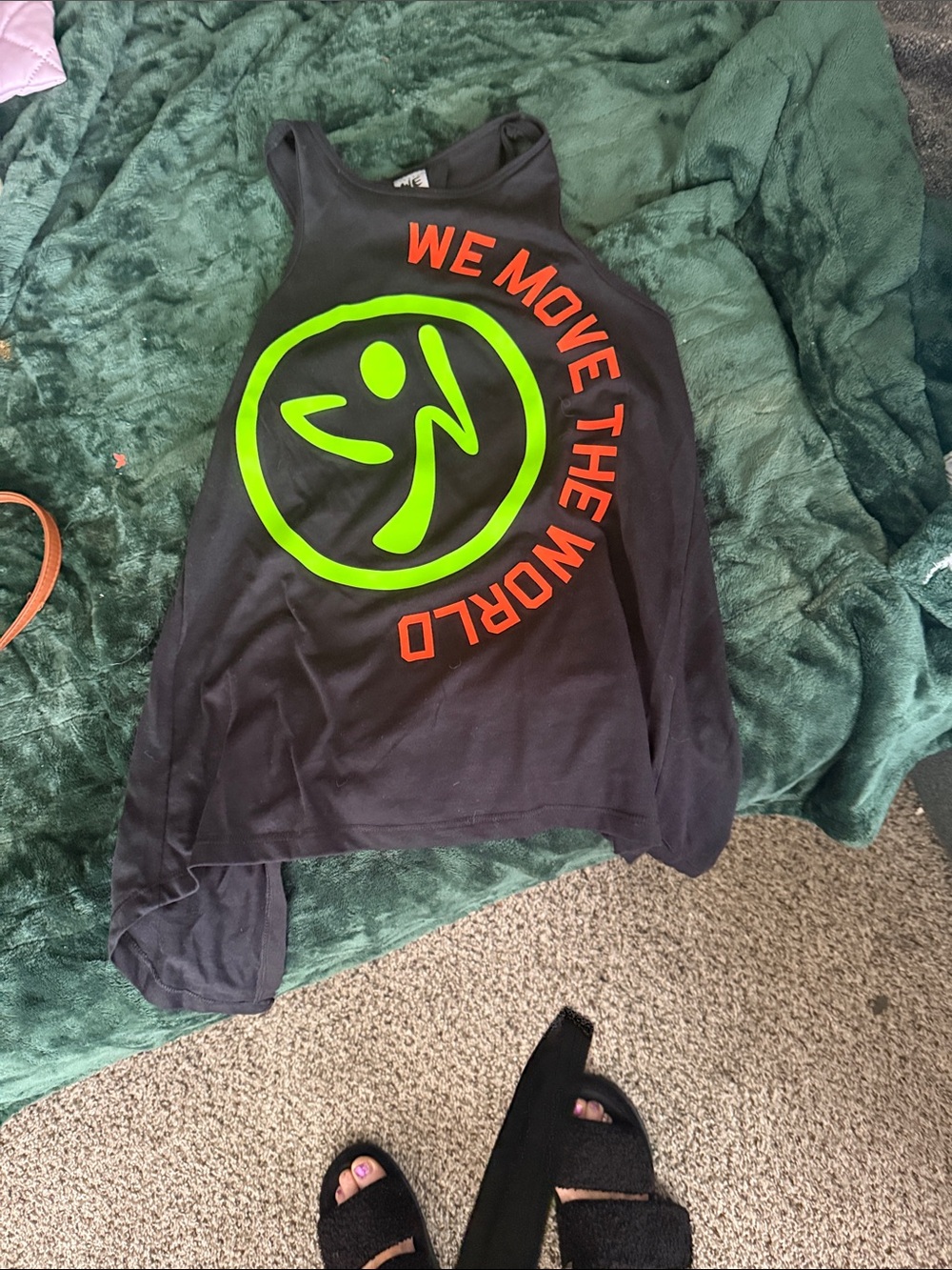 Zumba Fitness Black Tank Top with Neon Green & Orange Logo
